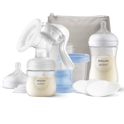 Комплект Ръчна помпа за кърма Natural Motion Philips AVENT + шишета + контейнери + подплънки + несесер