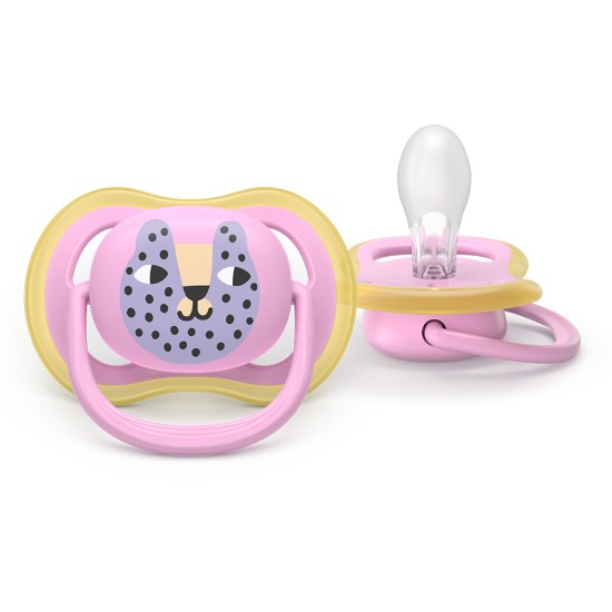 Philips AVENT Залъгалки Ultra Air 6-18 м. листо/коте, момиче, 2 бр. със стерилизаторна кутия plant based