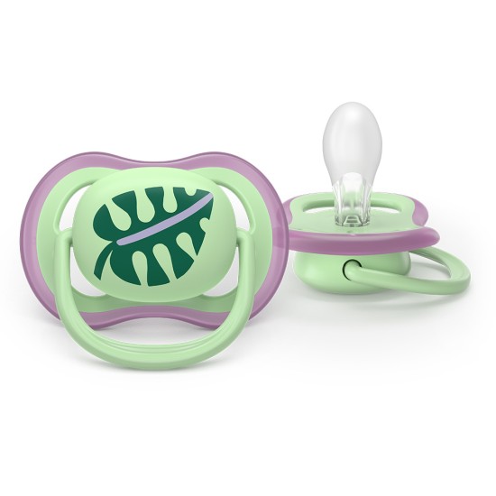 Philips AVENT Залъгалки Ultra Air 6-18 м. листо/коте, момиче, 2 бр. със стерилизаторна кутия plant based