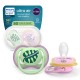 Philips AVENT Залъгалки Ultra Air 6-18 м. листо/коте, момиче, 2 бр. със стерилизаторна кутия plant based