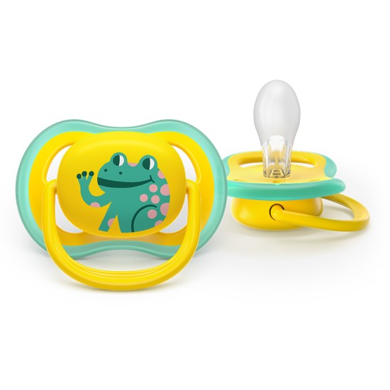 Philips AVENT Залъгалки Ultra Air 18м+ маймунка/жаба, синьо/жълто, за момче 2 бр. със стерилизаторна кутия plant based