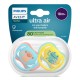 Philips AVENT Залъгалки Ultra Air 18м+ маймунка/жаба, синьо/жълто, за момче 2 бр. със стерилизаторна кутия plant based