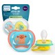 Philips AVENT Залъгалки Ultra Air 18м+ маймунка/жаба, синьо/жълто, за момче 2 бр. със стерилизаторна кутия plant based