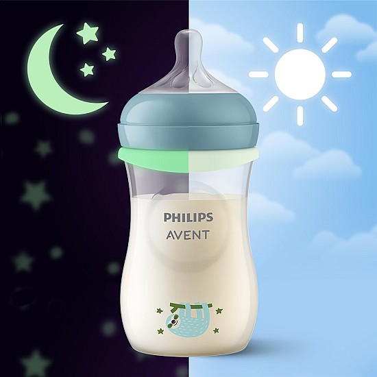 Подаръчен Нощен комплект шише Natural Response 260 мл flow 3 + залъгалка 0-6 м Philips AVENT - светещи в тъмното