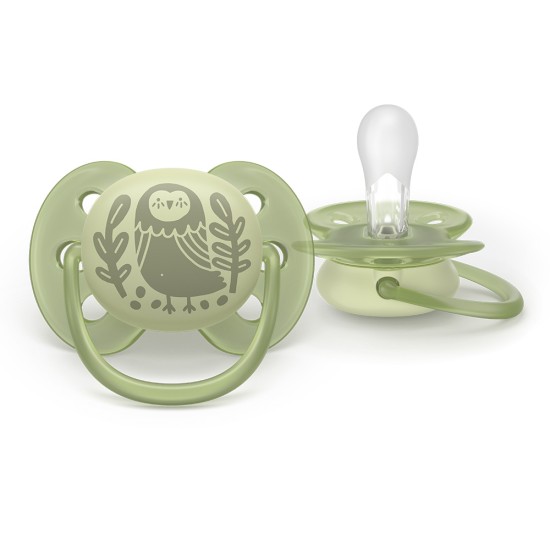 Залъгалки Ultra Soft Philips AVENT + стерилизаторна кутия птица/катерица 6-18м неутрални цветове, plant based, 2бр/оп
