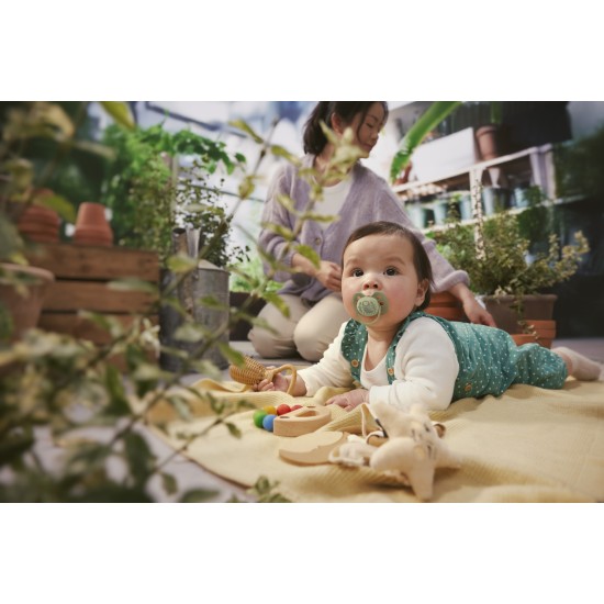 Залъгалки Ultra Soft Philips AVENT + стерилизаторна кутия птица/катерица 6-18м неутрални цветове, plant based, 2бр/оп