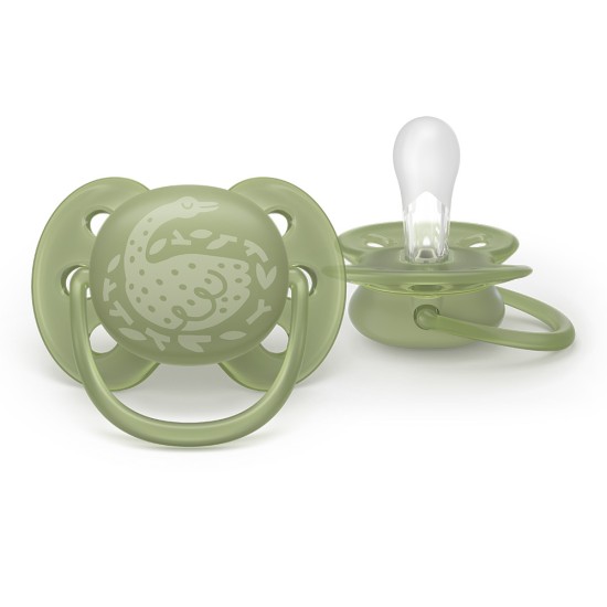 Залъгалки Ultra Soft Philips Avent + стерилизаторна кутия 18м+, с декорация сърна/гъска, plant based, 2бр/оп