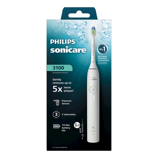 Електрическа четка за зъби Next-Generation Philips Sonicare Серия 3100, бяла с 2бр накрайника Optimal White