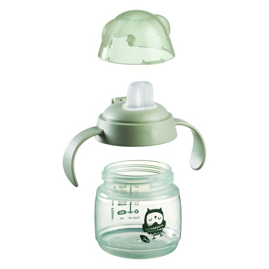  Неразливаща се чаша с мек накрайник SOFT SPOUT Tommee Tippee, 150мл, зелена с декорация бухал