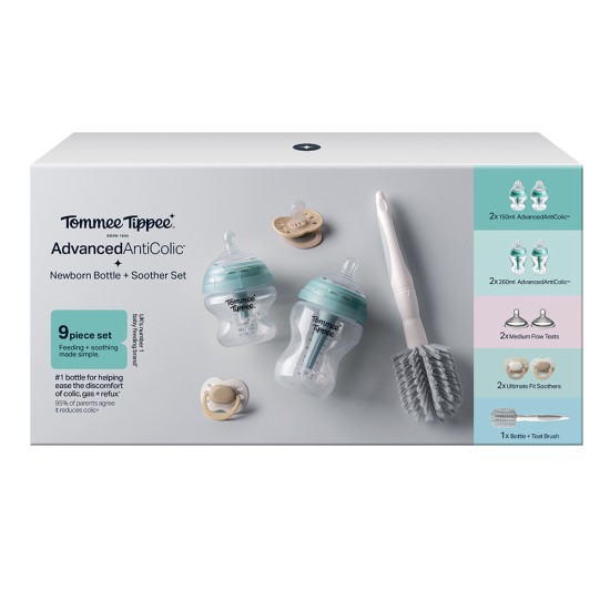 Tommee Tippee Комплект за новородено Advanced Anti-Colic самостерилизиращи се шишета + залъгалки, 0м+