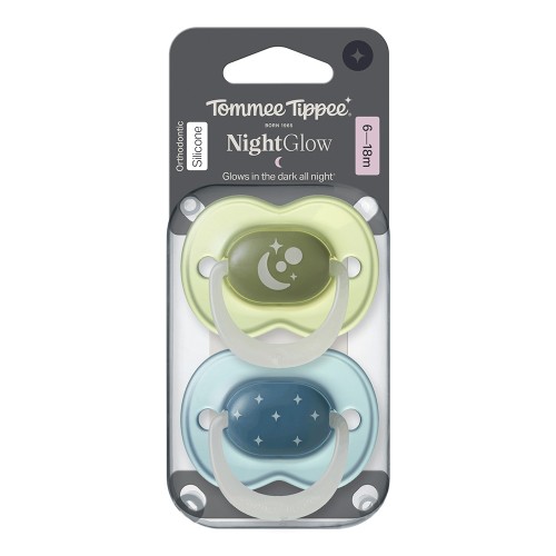 Залъгалки Tommee Tippee - Night Glow 6-18м сини/зелени 2 бр