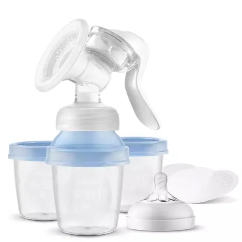 Ръчна помпа за кърма Natural Motion + контейнери за съхранение VIA Philips AVENT