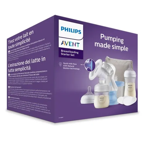 Комплект Ръчна помпа за кърма Natural Motion Philips AVENT + шишета + контейнери + подплънки + несесер