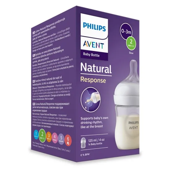 Philips AVENT Комплект за новородено Шише Natural Response 3.0 Philips AVENT, 125 мл, с биберон flow 2 бавен поток