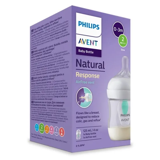 Шише Natural Response 3.0 с клапа AirFree Philips AVENT 125 мл с биберон flow 2