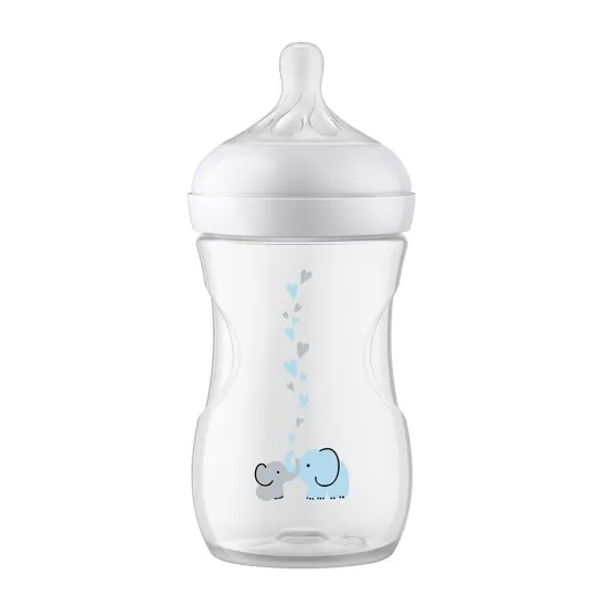 Шише Natural Response 3.0 Philips AVENT, 260 мл с клапа AirFree, 1м+, слон