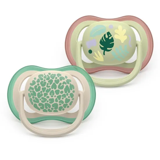 Philips AVENT Залъгалки Ultra Air пастелни 6-18 м. с декорация листа, неутрални 2 бр. със стерилизаторна кутия
