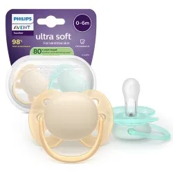 Залъгалки Ultra Soft Philips AVENT 0-6м пастелни жълт/син 2 бр