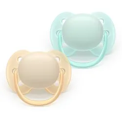 Залъгалки Ultra Soft Philips AVENT 0-6м пастелни жълт/син 2 бр