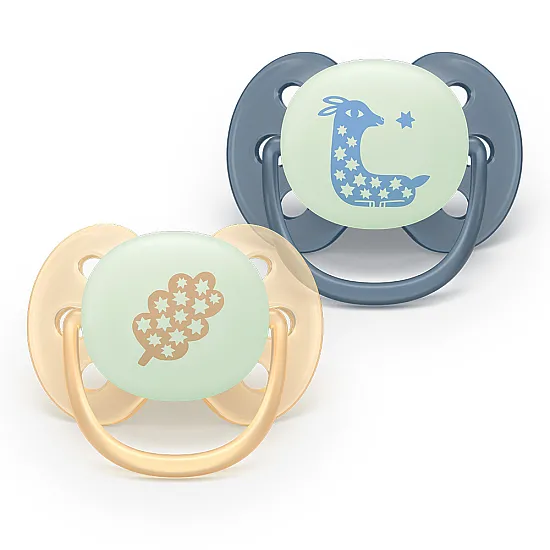 Philips AVENT Залъгалки Ultra Soft NightTIme 6-18м пастелни, момче 2 бр. със стерилизаторна кутия синьо, оранжево