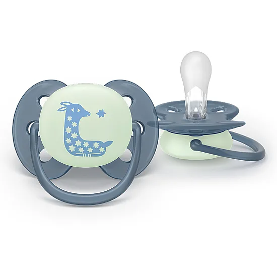 Philips AVENT Залъгалки Ultra Soft NightTIme 6-18м пастелни, момче 2 бр. със стерилизаторна кутия синьо, оранжево