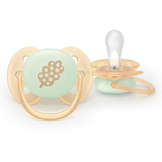 Philips AVENT Залъгалки Ultra Soft NightTIme 6-18м пастелни, момче 2 бр. със стерилизаторна кутия синьо, оранжево