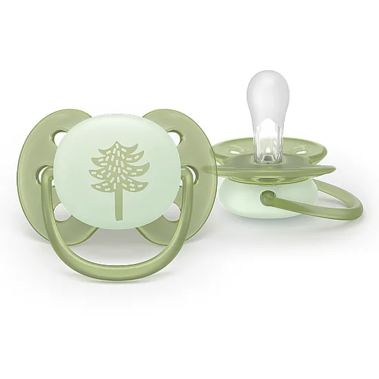Philips AVENT Залъгалки Ultra Soft NightTIme 18м+ пастелни, момче 2 бр. със стерилизаторна кутия синьо, зелено