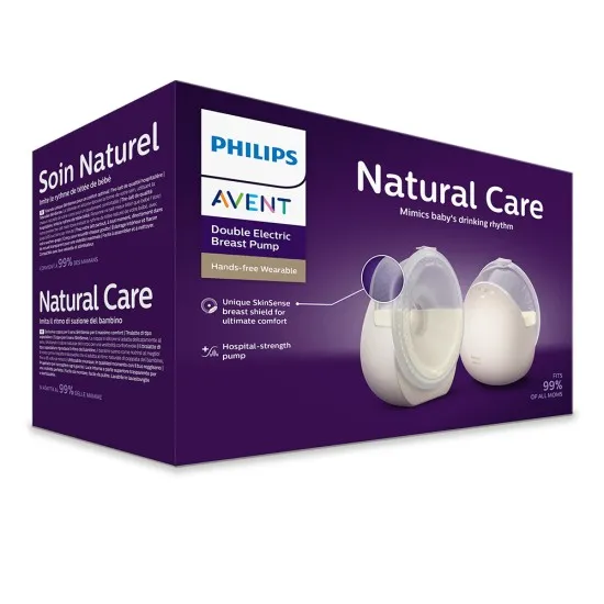 Двойна Преносима електрическа помпа Philips Avent Hands-Free Natural Care със силиконов уплътнител SkinSense