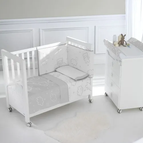 Комплект долен и горен чаршаф Dolce luce Micuna 60/120 см бял и сиво