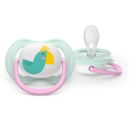 Philips AVENT Залъгалки Ultra Air Happy 0-6м. папагал/ягода, момиче 2 бр. със стерилизаторна кутия