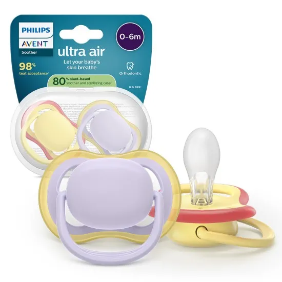 Philips AVENT Залъгалки Ultra Air пастелни 0-6 м. пастелни за момиче 2 бр. със стерилизаторна кутия