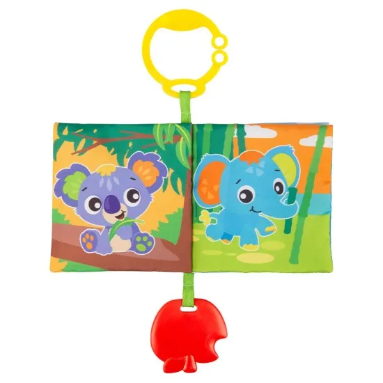 Текстилна книжка за количка с гризалка ябълка Story Time Playgro 0м+, меки страници и симпатични герои
