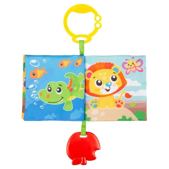 Текстилна книжка за количка с гризалка ябълка Story Time Playgro 0м+, меки страници и симпатични герои