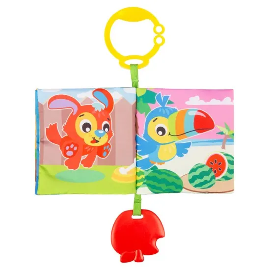 Текстилна книжка за количка с гризалка ябълка Story Time Playgro 0м+, меки страници и симпатични герои