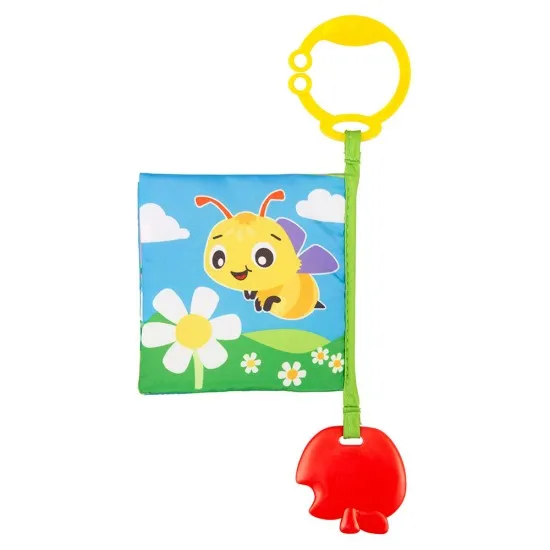 Текстилна книжка за количка с гризалка ябълка Story Time Playgro 0м+, меки страници и симпатични герои