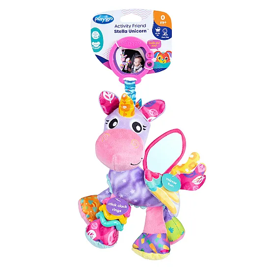 Активна играчка розов еднорог Playgro Refresh 0м+ с удобен ринг за закачане