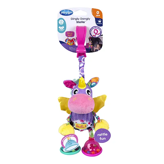 Висяща играчка розов еднорог Стела Playgro 0м+ с удобна щипка за закачане