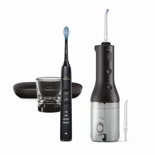 Комплект Орален душ Power Flosser 3000 и Звукочестотна четка DiamondClean 9000 черни