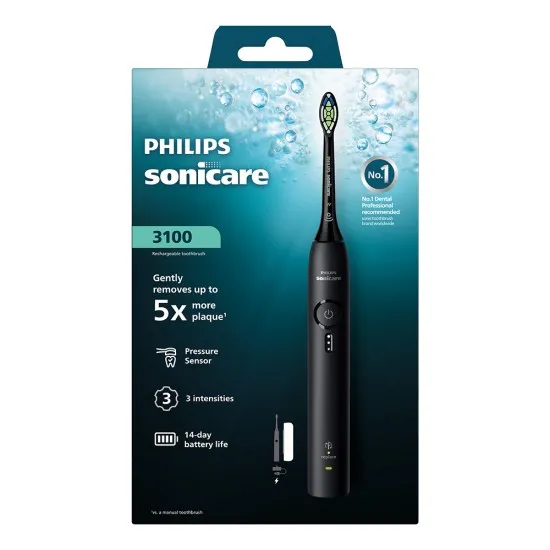 Електрическа четка за зъби Next-Generation Philips Sonicare Серия 3100, черна с калъф за пътуване