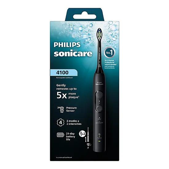 Електрическа четка за зъби Next-Generation Philips Sonicare Серия 4100, черна с 2 накрайника Optimal White