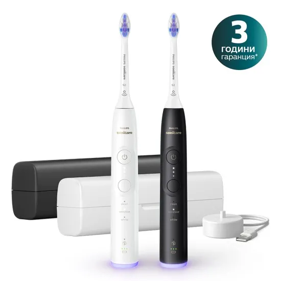 Комплект Електрически четки за зъби Next-Generation с 2 калъфа за пътуване Philips Sonicare Серия 6500, бяла и черна