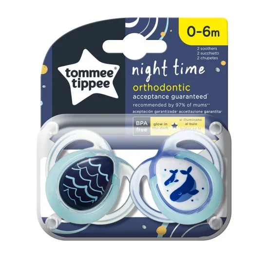 Ортодонтични залъгалки NightTime, 2бр/оп, 43336165, 0-6м, кит, Tommee Tippee