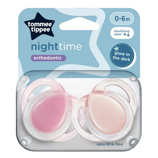 Ортодонтични залъгалки, Tommee Tippee, Night Time, 2бр/оп, светеща дръжка
