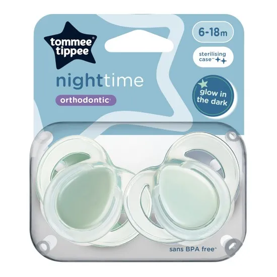 Ортодонтични залъгалки, Tommee Tippee, Night time, 2бр/оп, светеща дръжка