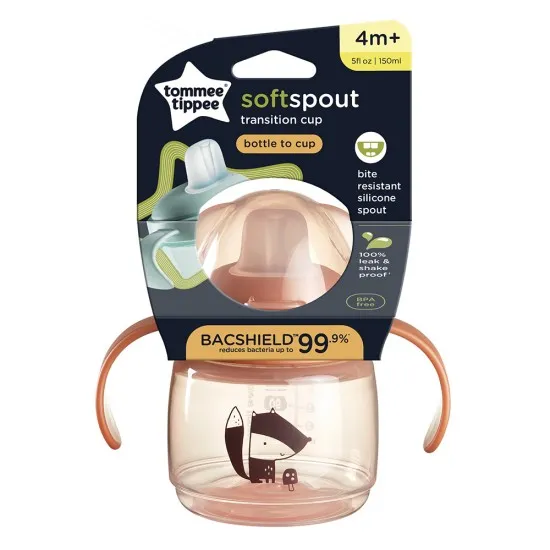  Неразливаща се чаша с мек накрайник SOFT SPOUT Tommee Tippee, 150мл, розова с декорация лисиче