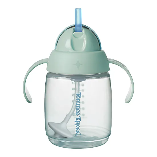 Тренировъчна неразливаща се чаша със сламка и дръжки TRAINER STRAW Tommee Tippee 240 мл синя