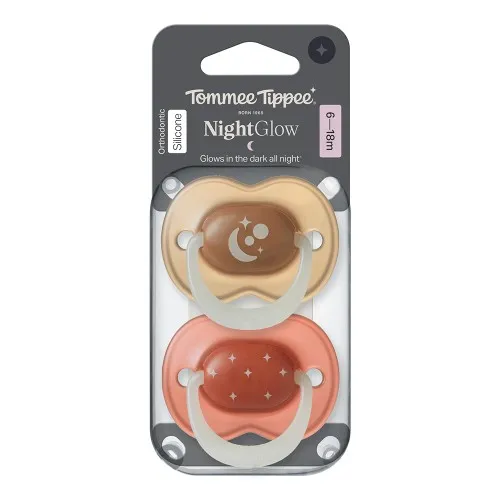 Залъгалки Tommee Tippee - Night Glow 6-18м оранжеви/кафяви 2 бр
