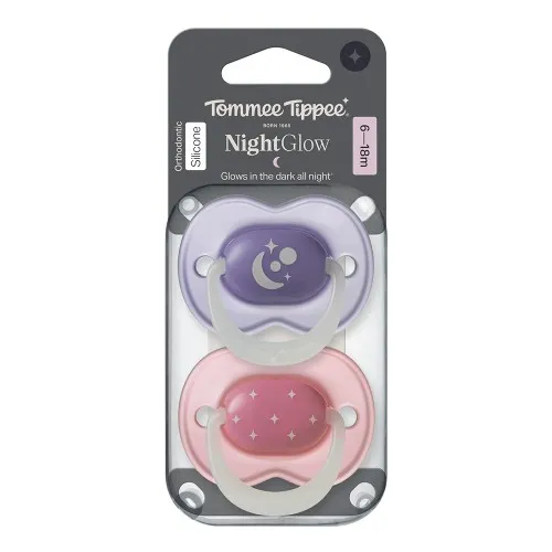 Залъгалки Tommee Tippee - Night Glow 6-18м лилави/розови 2 бр