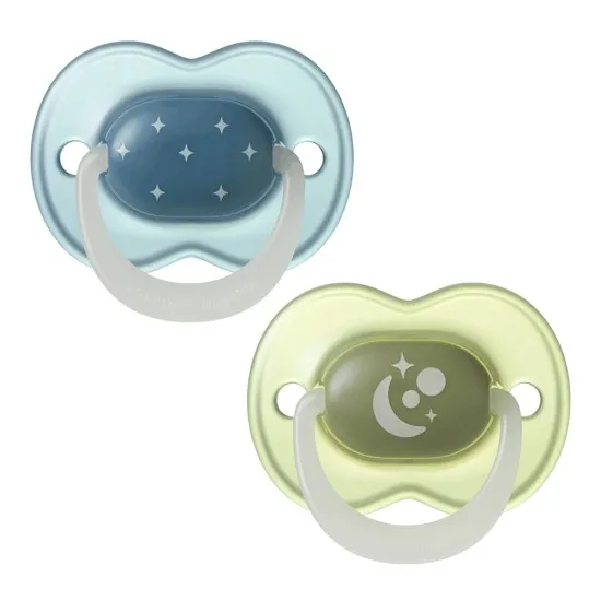 Ортодонтични залъгалки, Tommee Tippee, Night Glow, 2бр/оп, светеща дръжка, сини/зелени
